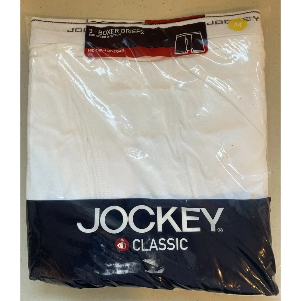 Jockey Classic 3 Pack Boxer Briefs Mid Thigh Coverage 100% Combed Cotton Medium